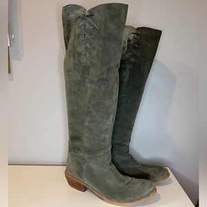 Grey Suede Knee-Hi Pull-On Boots